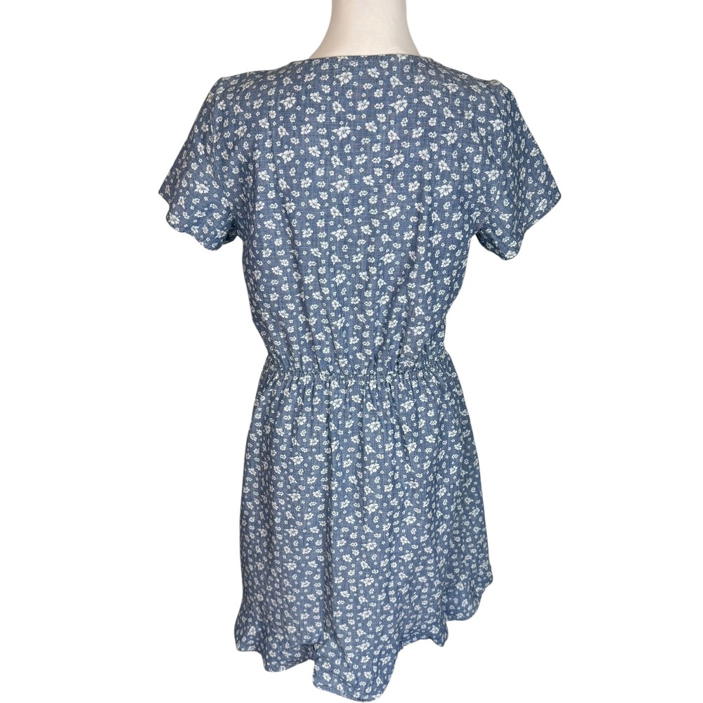 J.Crew Mercantile Womens Blue Floral Faux Wrap Ruffle Mini Dress Small V-Neck - Picture 3 of 7